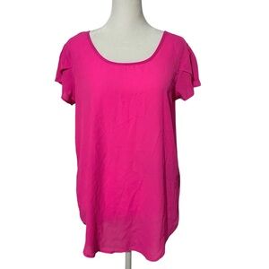 Marisol Hot Pink Flutter Cap Sleeve Blouse Top